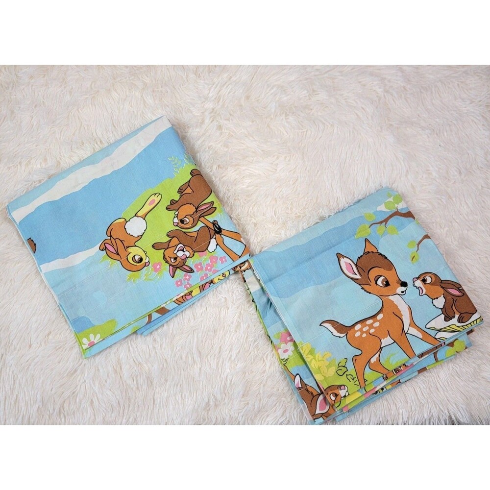 2 Vintage Walt Disney Productions Bambi Movie Curtain Panels 42"×78" Fabric K